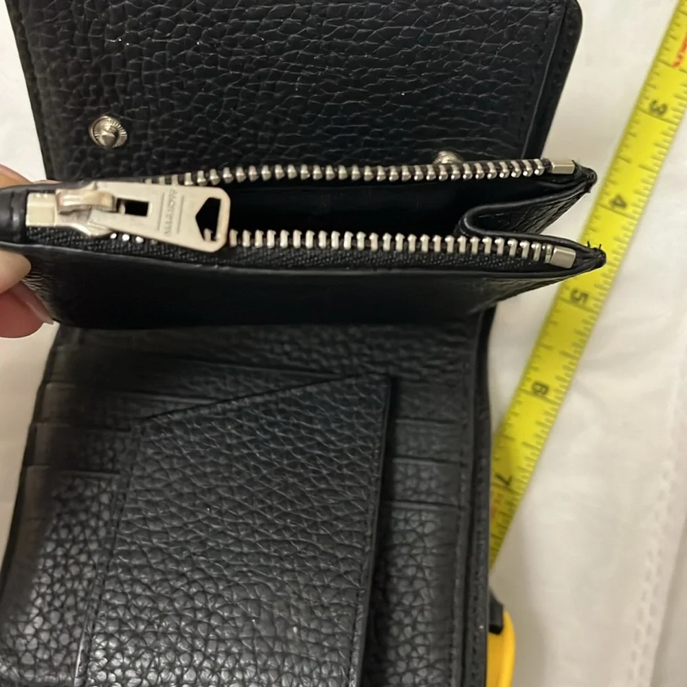 👛 All Saints - Black Pebbled Leather Compact Wallet with Detachable Coin Purse - Picture 5 of 7